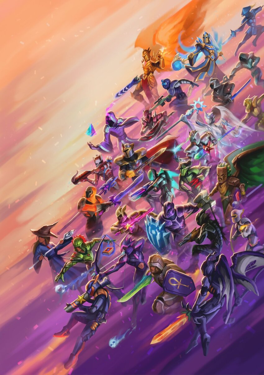 6+others, ankh, antennae, armor, bohrokki, bow_(weapon), commentary, crossbow, english_commentary, fake_horns, full_armor, gun, hammer, helmet, highres, holding, holding_crossbow, holding_hammer, holding_polearm, holding_sword, holding_torch, holding_weapon, hood, hood_up, horned_helmet, horns, insect_wings, last_prism_(terraria), leaf_wings, long_hair, mage_staff, mask, multiple_others, naginata, ninja, player_character_(terraria), polearm, rifle, rocket_launcher, shield, sniper_rifle, spacesuit, spear, staff, star_cannon_(terraria), sword, terra_blade, terraria, torch, weapon, wings, wizard, zenith_(terraria)