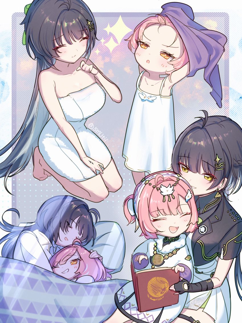 2girls, absurdres, adoptive_parent_and_adoptive_child, aemeath_(wuthering_waves), aemeath_(young)_(wuthering_waves), black_hair, black_jacket, breasts