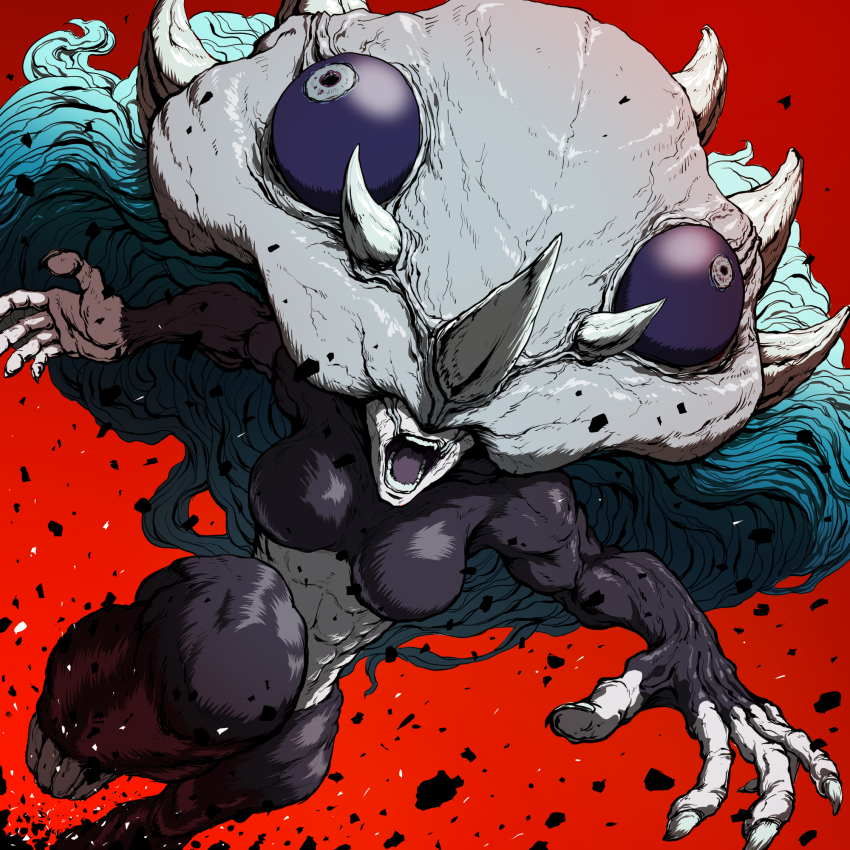 1girl, 3ch_graphics, abs, alternate_form, angry, aqua_hair, breasts, bulging_eyes