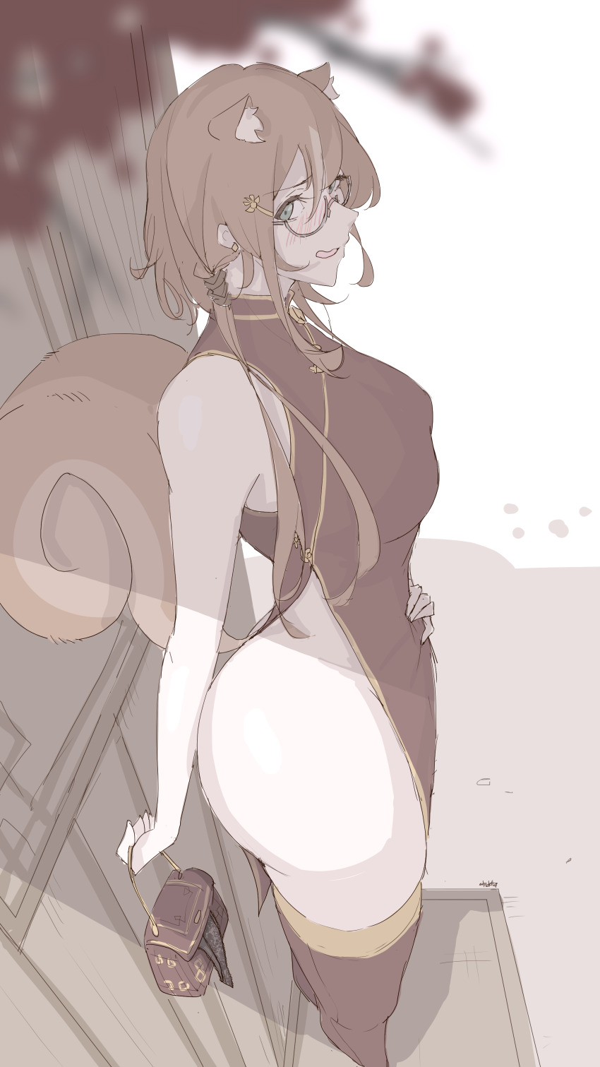 1girl, absurdres, animal_ear_fluff, animal_ears, ass, ayunda_risu, bag, blush