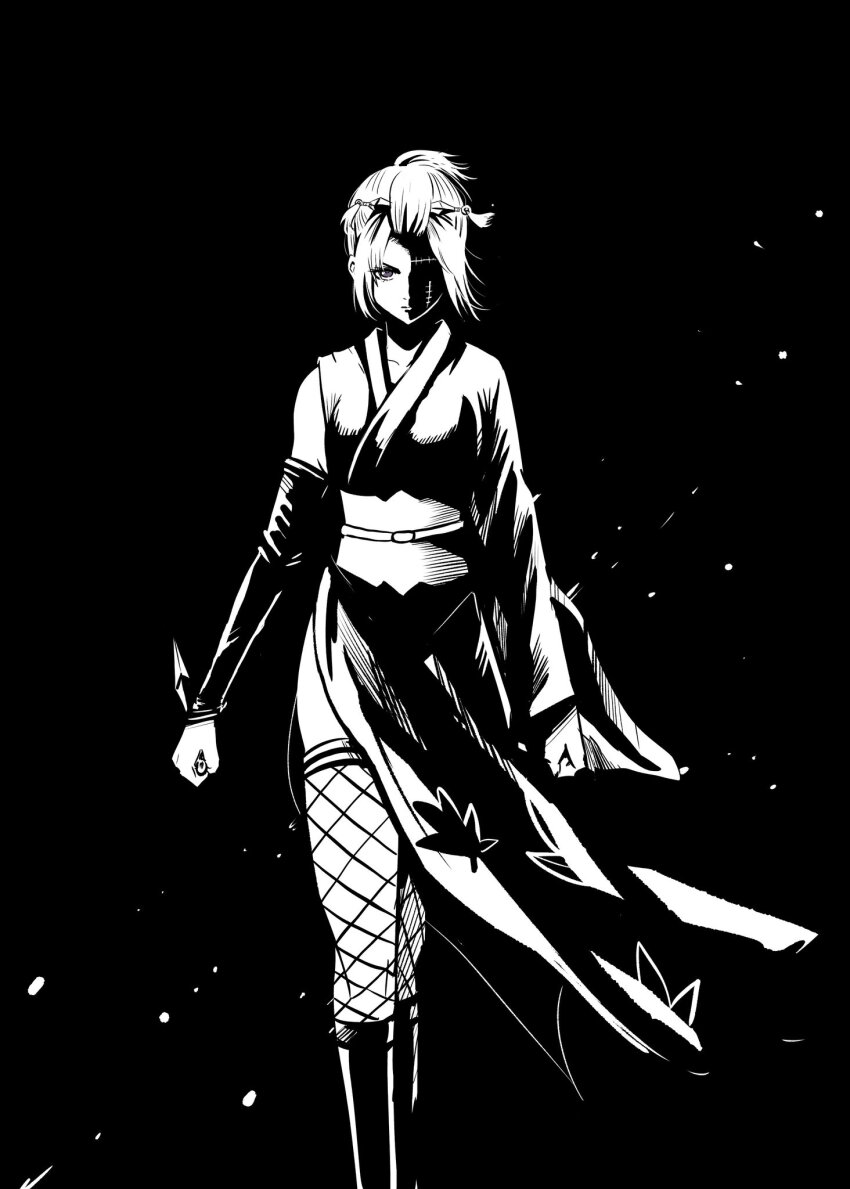 1girl, bangs_pinned_back, commentary_request, facial_scar, folded_ponytail, gintama, hadanugi_dousa, highres