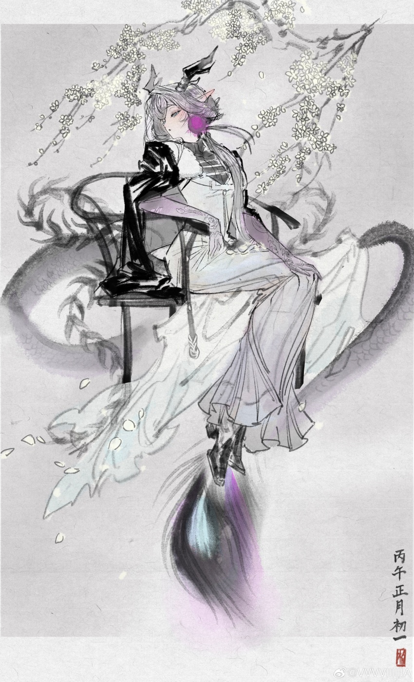 1girl, :o, absurdres, arknights, arm_tattoo, artist_name, banban_(vvvviiiiiia), black_horns