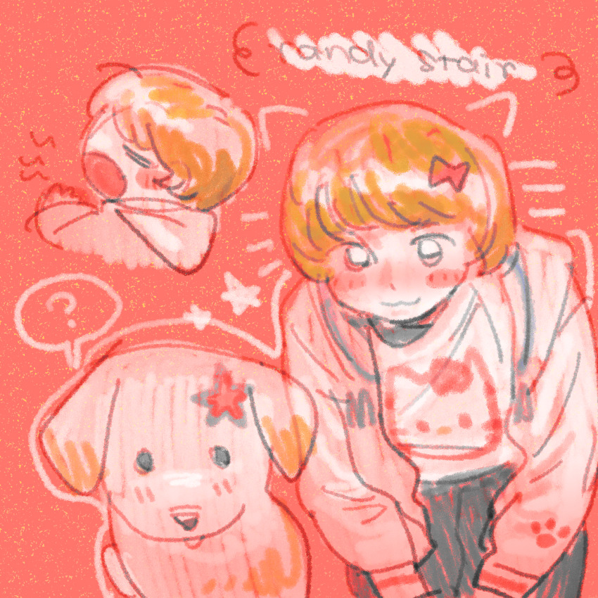 1boy, :3, ?, aged_down, animal, animification, black_eyes, blonde_hair