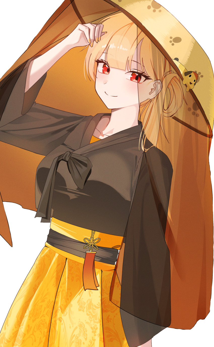 1girl, absurdres, blonde_hair, blush, breasts, closed_mouth, collarbone, commentary