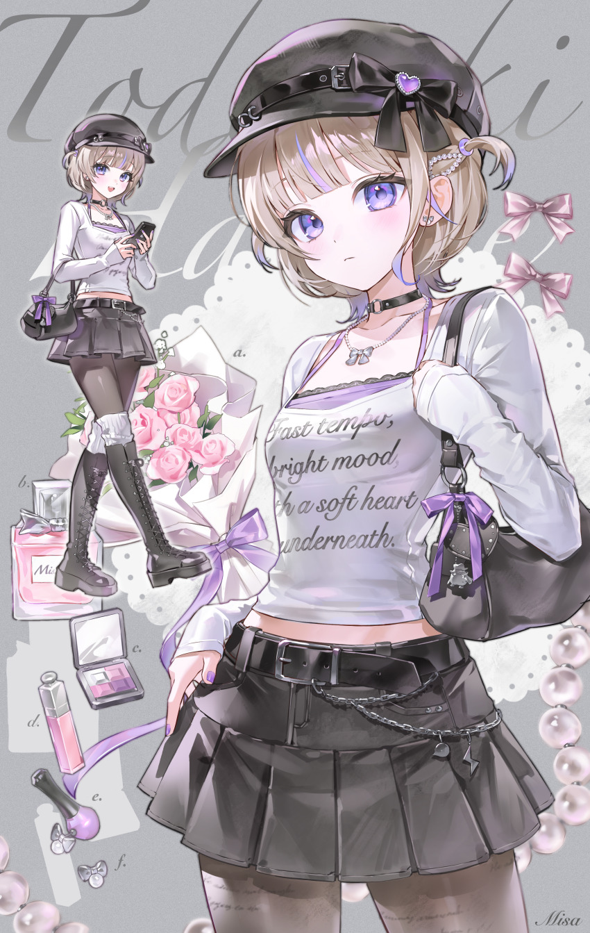 1girl, absurdres, bag, belt, belt_collar, black_bag, black_belt, black_boots