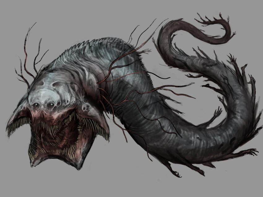 bifurcated_jaw, creature, eldritch_abomination, extra_hands, full_body, highres, horror_(theme), iron_lung_(movie)