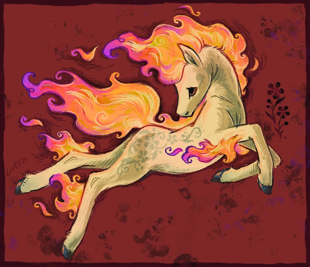 animal_focus, brown_eyes, chinese_zodiac, commentary, english_commentary, fiery_hair, fire, full_body