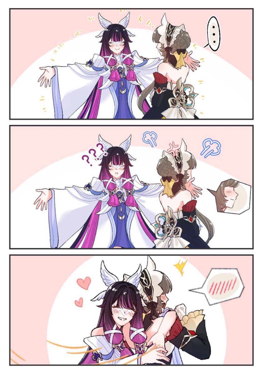 ..., 2girls, ?, ??, anger_vein, bare_shoulders, black_collar, black_hair