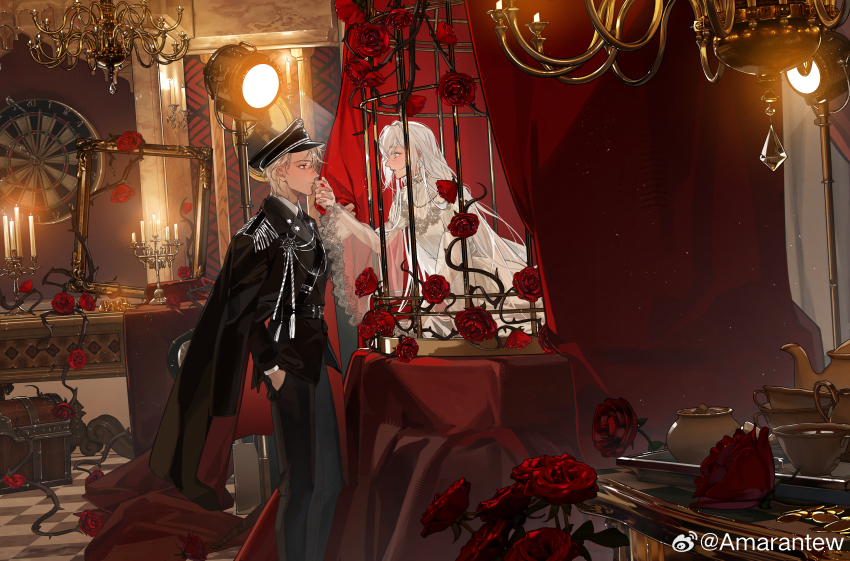 2boys, absurdres, amarantew, anouchka_cash, becoming_a_god_in_the_zerg_world_by_livestreaming_bl_novels, blonde_hair, cage, chinese_commentary