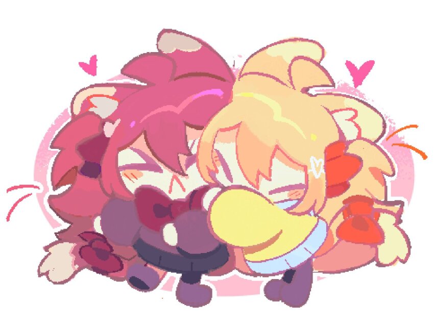 >_<, 2girls, :<, ahchive_be, ahoge, animal_ears, black_socks, blue_skirt