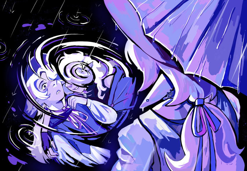 1boy, 1girl, absurdres, brother_and_sister, elf, highres, holding, holding_umbrella