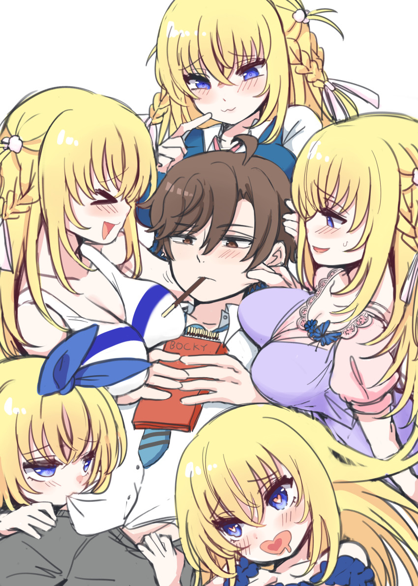 >_<, 1girl, 5girls, :/, :3, :d, absurdres, affectionate_harem