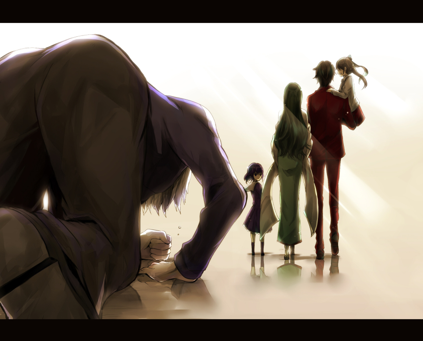 2boys, 3girls, age_difference, aged_down, all_fours, ass, bad_id, bad_pixiv_id, carrying, child, family, fate/stay_night, fate/zero, fate_(series), father_and_child, father_and_daughter, good_end, highres, letterboxed, looking_back, matou_kariya, matou_sakura, matou_sakura_(fate/zero), mother_and_child, mother_and_daughter, multiple_boys, multiple_girls, parent_and_child, shoulder_carry, supika_(piyuki0911), tears, tohsaka_aoi, tohsaka_rin, tohsaka_rin_(fate/zero), tohsaka_tokiomi