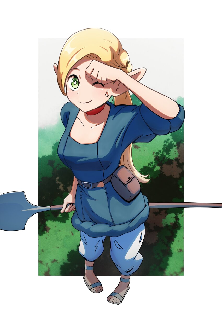 1girl, absurdres, asymmetrical_bangs, belt, blonde_hair, blue_robe, braid, brown_belt