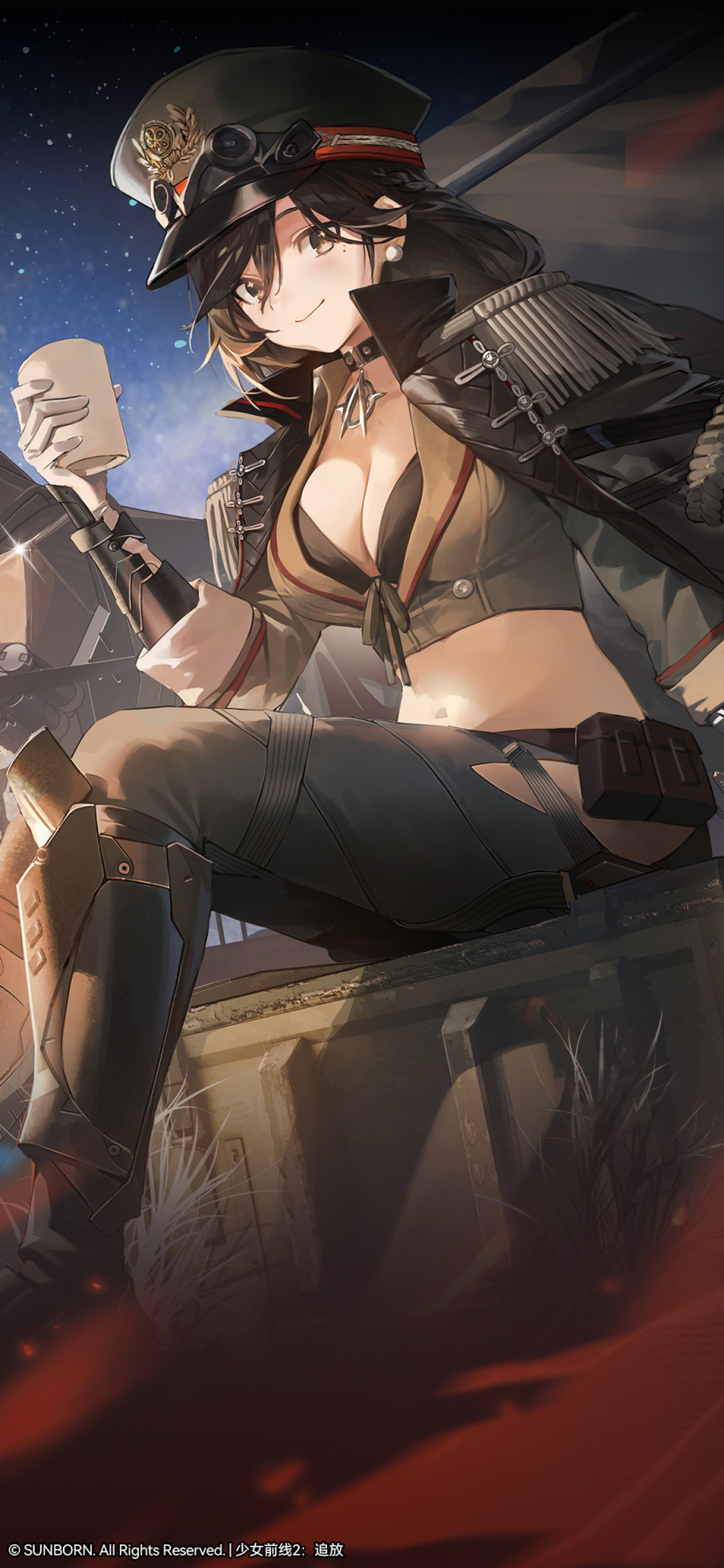 1girl, artist_request, bikini, black_hair, blurry, blurry_foreground, breasts, chinese_commentary