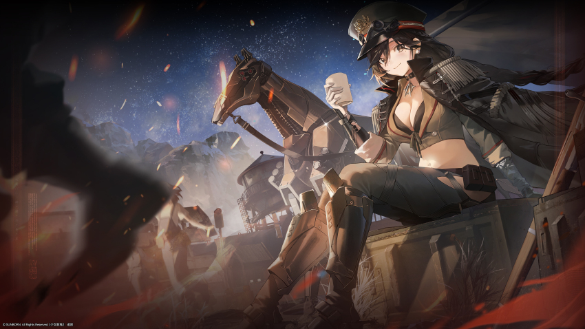 1girl, absurdres, artist_request, bikini, black_hair, blurry, blurry_foreground, breasts