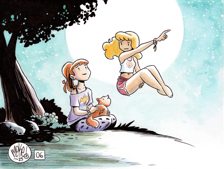 2girls, alt_text, artist_name, barbara_gordon, barefoot, batman_symbol, blonde_hair, cat