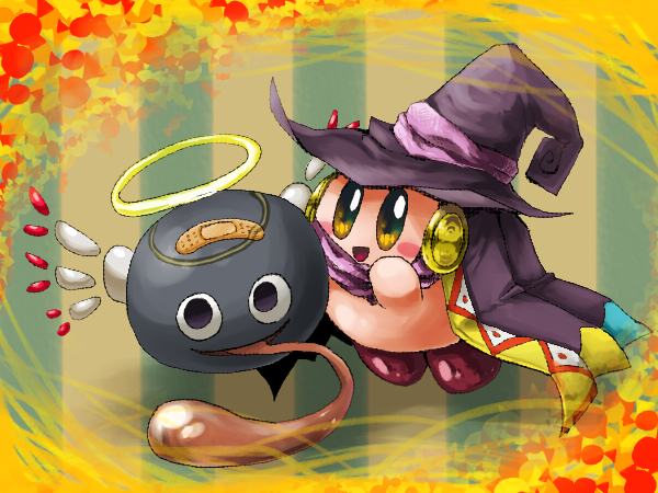 chestnut_silver, cosplay, drawcia, drawcia_(cosplay), gooey_(kirby), kirby, kirby_(series), nintendo, no_humans, zero_two_(cosplay), zero_two_(kirby)