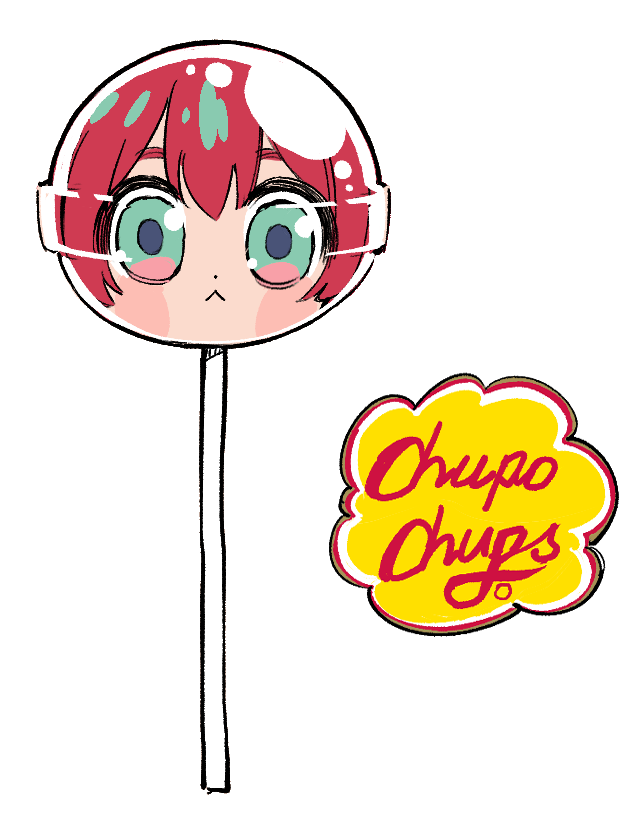 1girl, :<, amate_yuzuriha, aqua_eyes, blush, candy, character-themed_food, chupa_chups