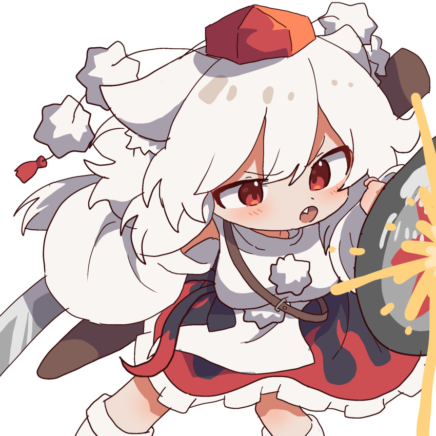 1girl, :o, animal_ear_fluff, animal_ears, black_skirt, blocking, breasts, brown_strap