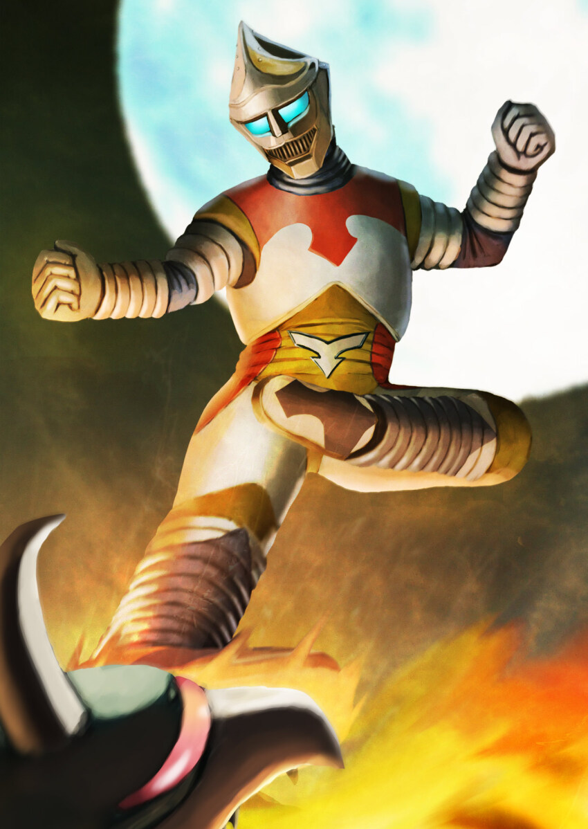 1other, alien, aqua_eyes, beak, clenched_hands, colored_skin, commentary, cyborg