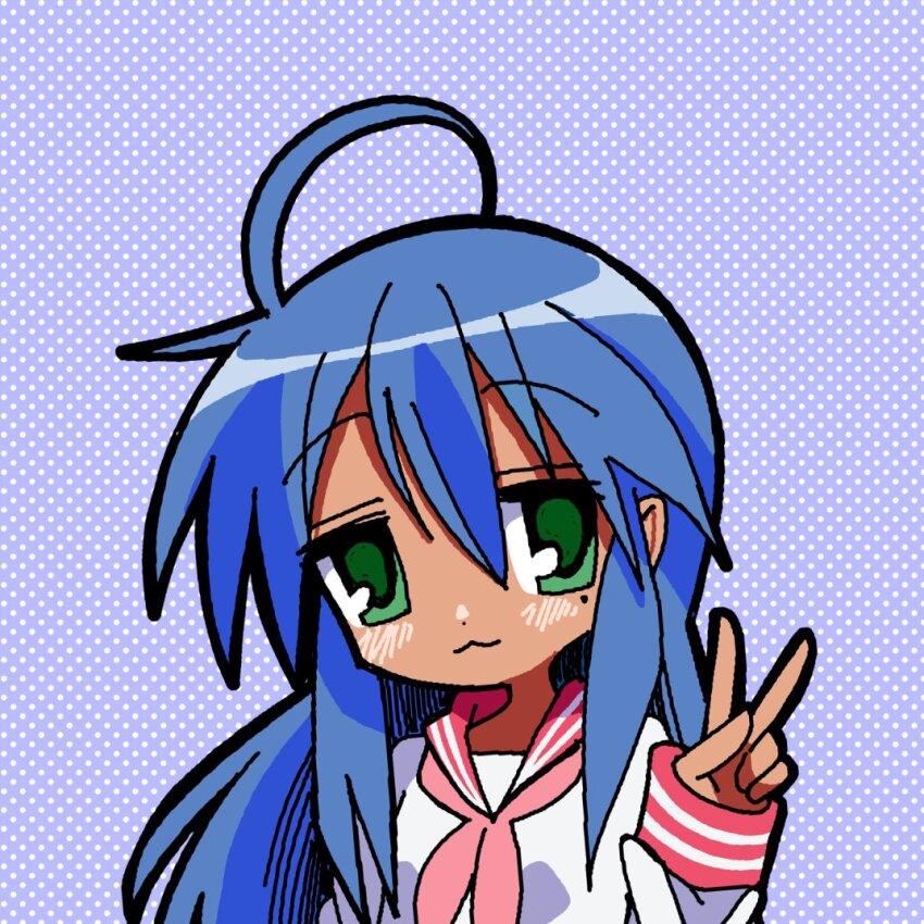 1girl, :3, blue_background, blue_hair, closed_mouth, commentary, dark-skinned_female, dark_skin