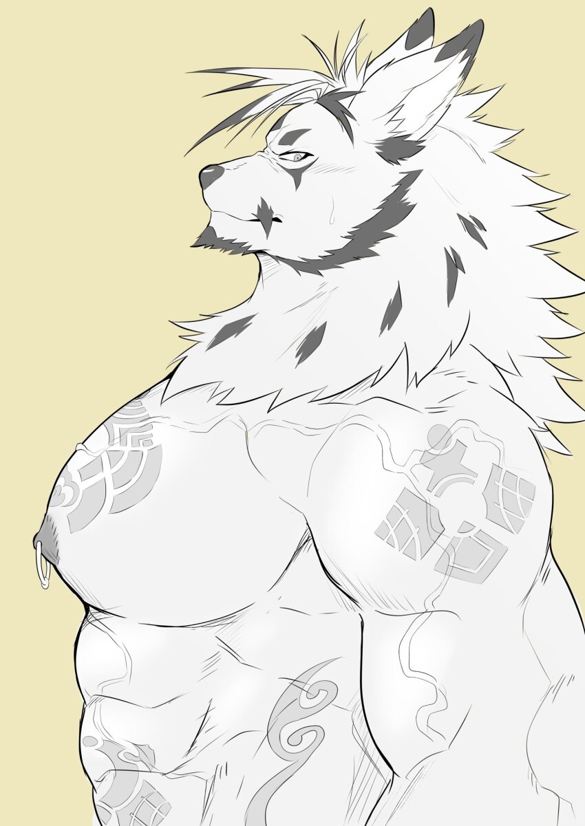 1boy, abs, animal_ears, another_eidos-r, bara, commentary_request, from_side, furry