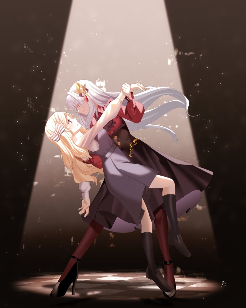 2girls, absurdres, blonde_hair, bow, dress, fate/strange_fake, fate_(series), fillia_(fate)