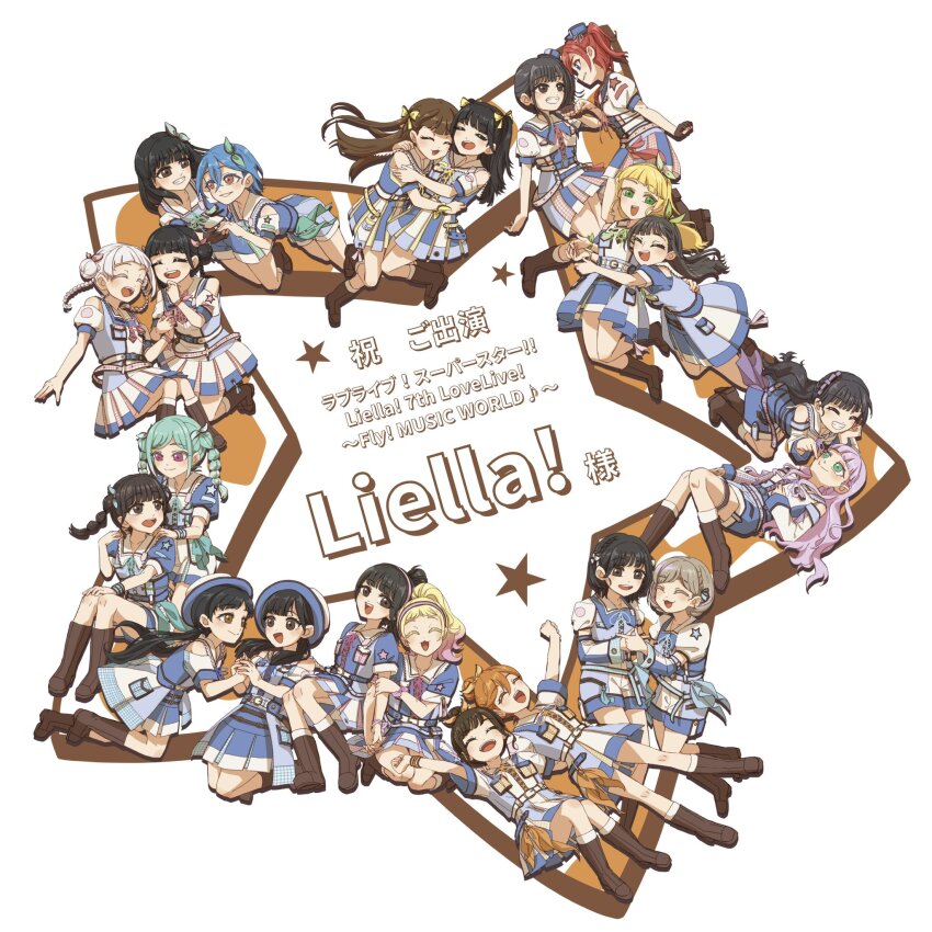 6+girls, animification, aoyama_nagisa, arashi_chisato, arm_up, black_eyes, black_hair, blonde_hair