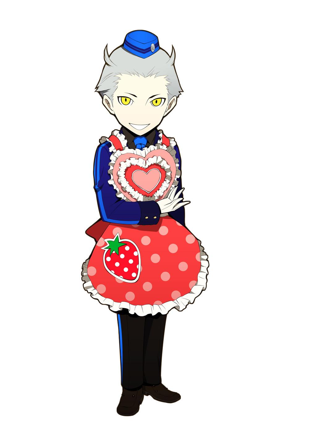 1boy, apron, bell-boy_hat, black_shoes, blue_hat, blue_jacket, blue_necktie, collared_shirt