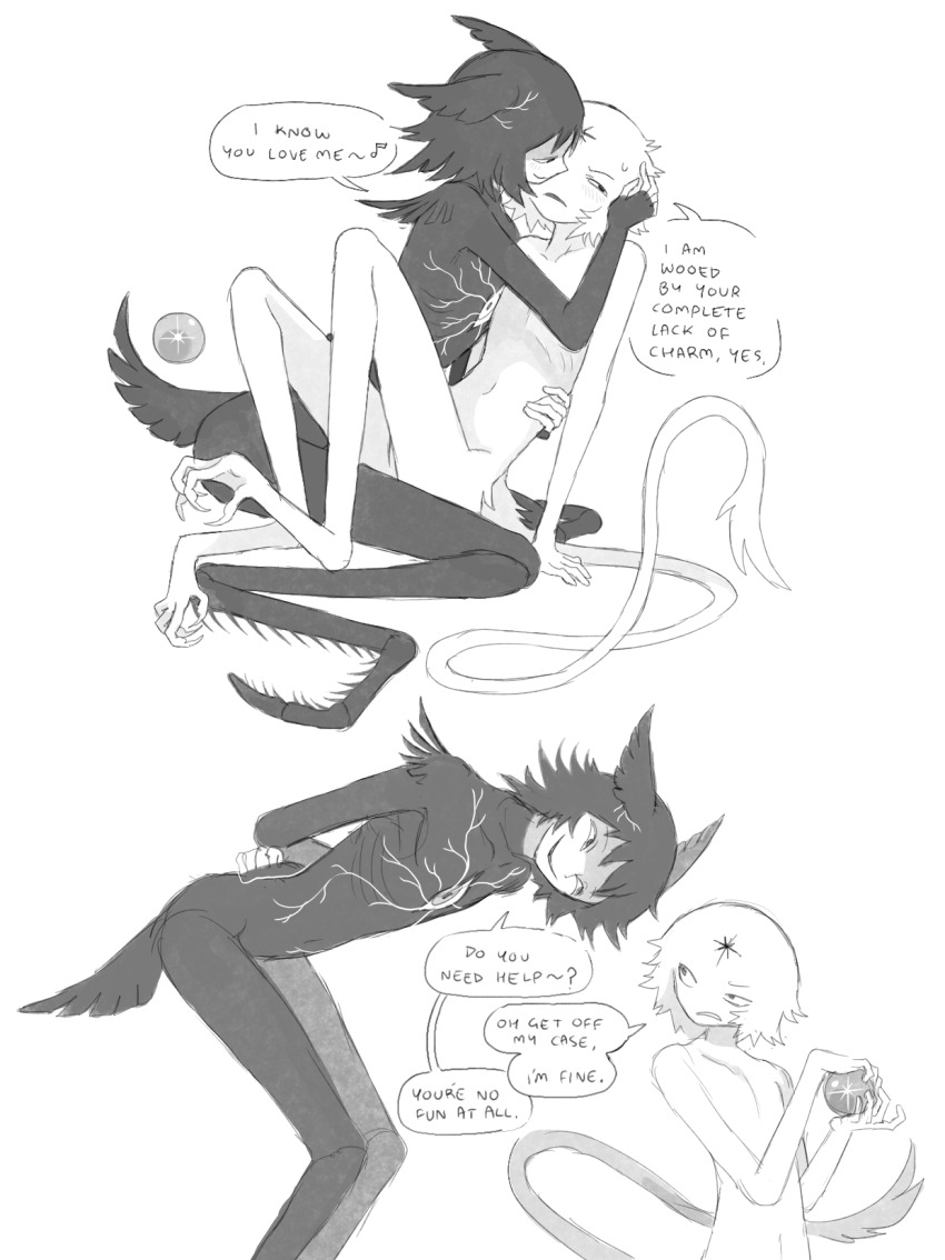 1boy, 1girl, animal_ears, arthropod_boy, arthropod_limbs, commentary, couple, english_commentary