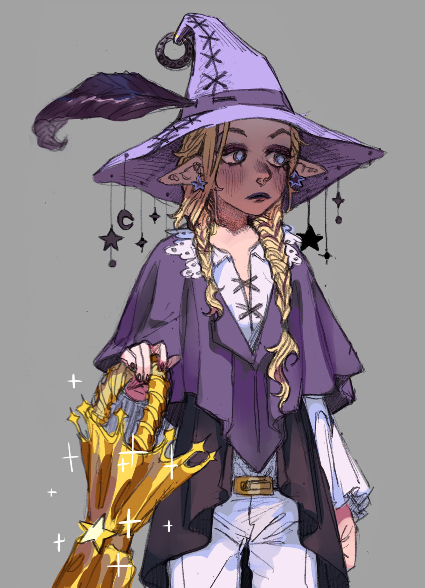 1boy, androgynous, asymmetrical_hair, blonde_hair, blue_eyes, blush, braid, design_speculation