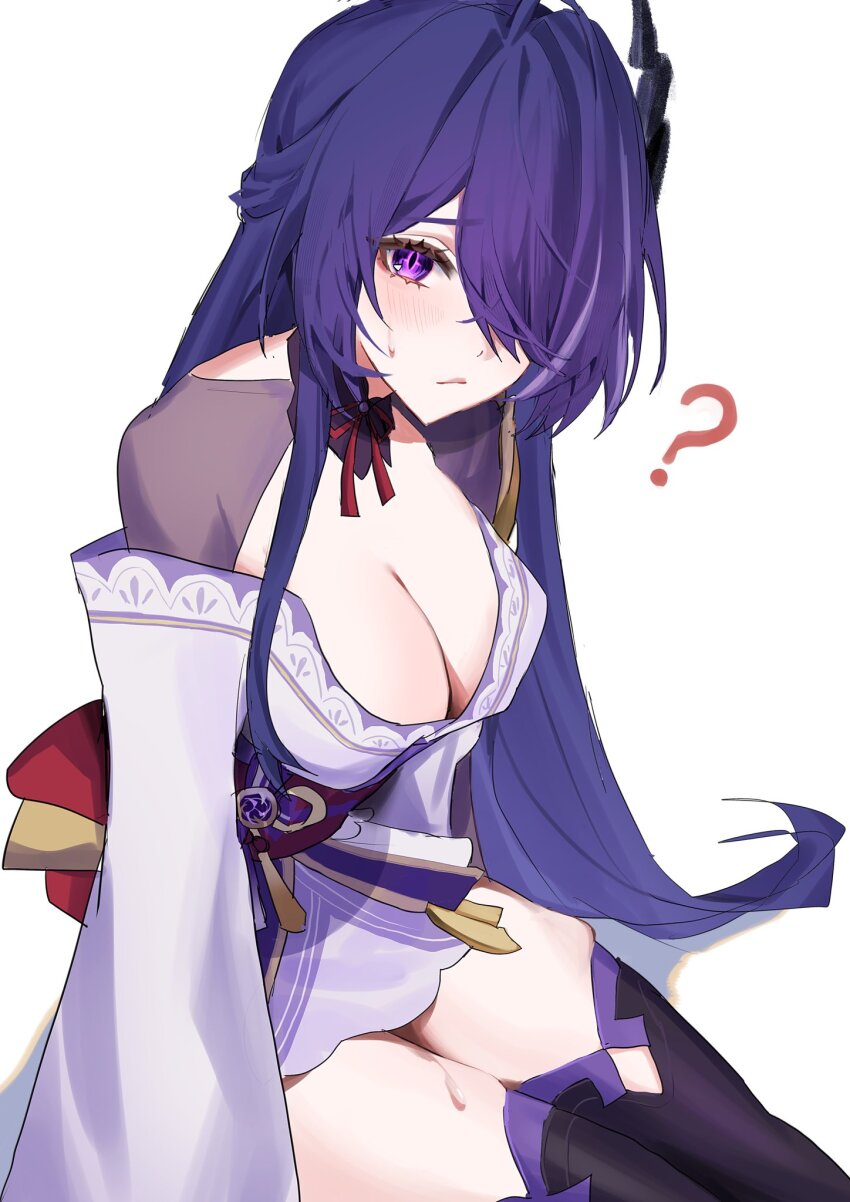 1girl, ?, acheron_(honkai:_star_rail), alternate_costume, bow, breasts, cafe_(cafue_cafe01), cleavage