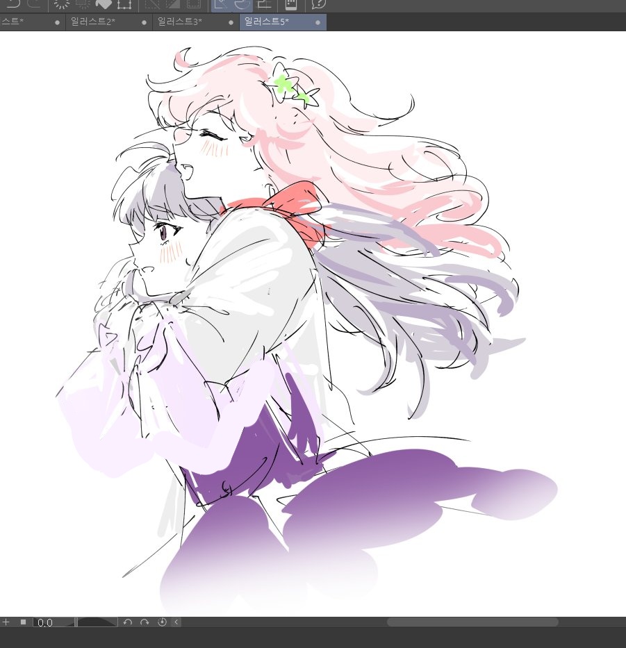 2girls, art_program_in_frame, blush, c_(p0t3c1), chofu_noriko, dress, from_side, hair_ornament