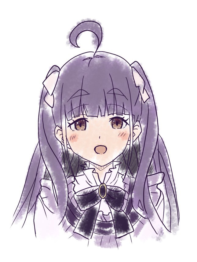 1girl, :d, ahoge, black_bow, black_bowtie, blush, bow, bowtie