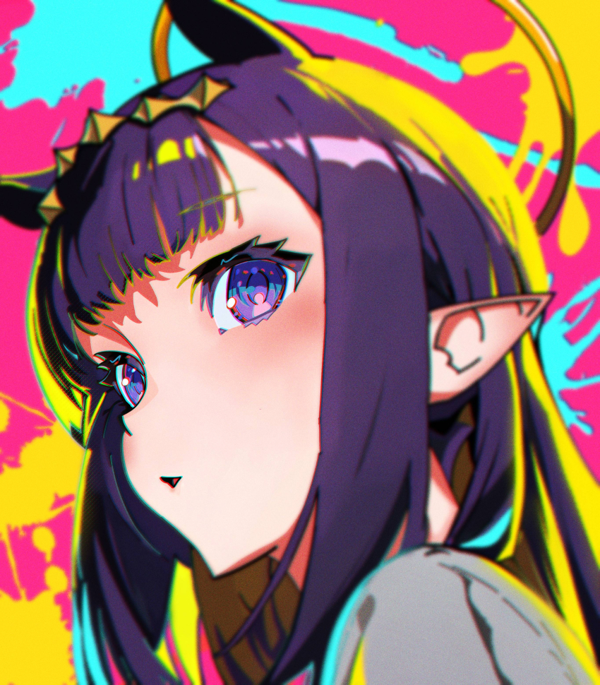 1girl, absurdres, blurry, clip_studio_paint_(medium), colorful_background, commentary, diamond_hairband, english_commentary