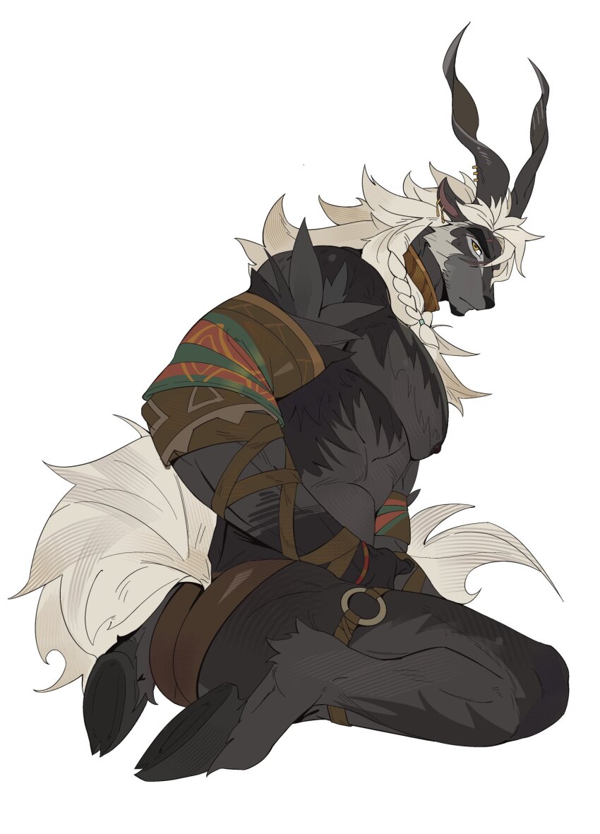 1boy, abs, afk_(series), afk_journey, animal_ears, bara, brown_male_underwear, closed_mouth