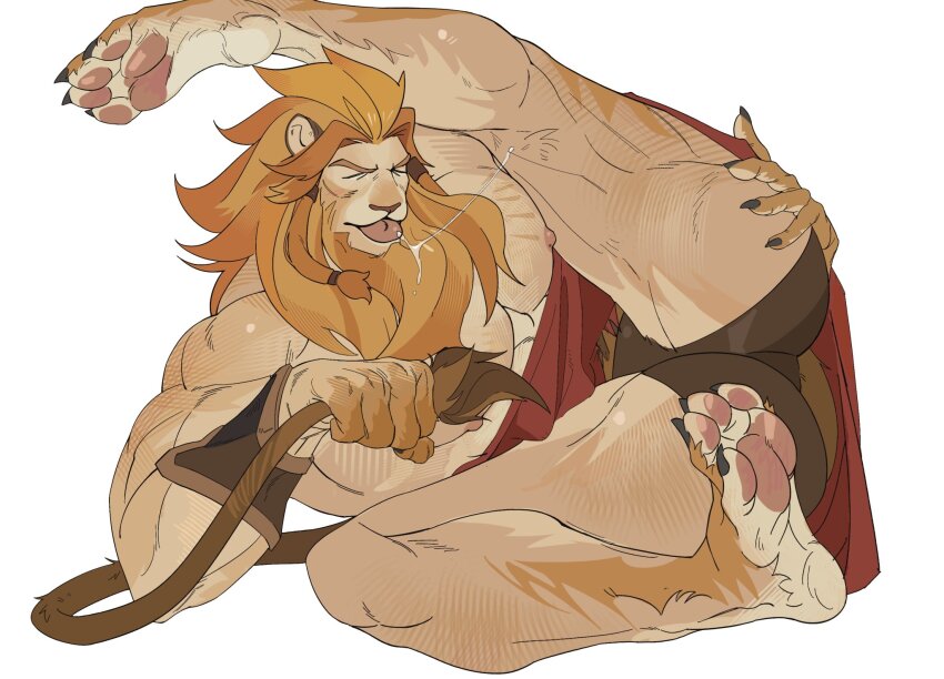 1boy, afk_(series), afk_journey, animal_ears, ass, bara, barefoot, brown_male_underwear