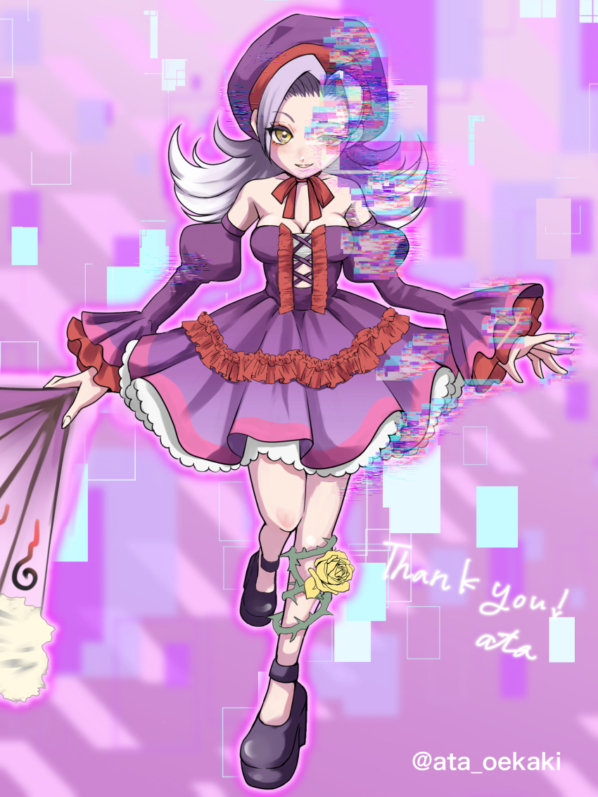 1girl, artist_name, ata129, bare_shoulders, bow, breasts, cleavage, collarbone