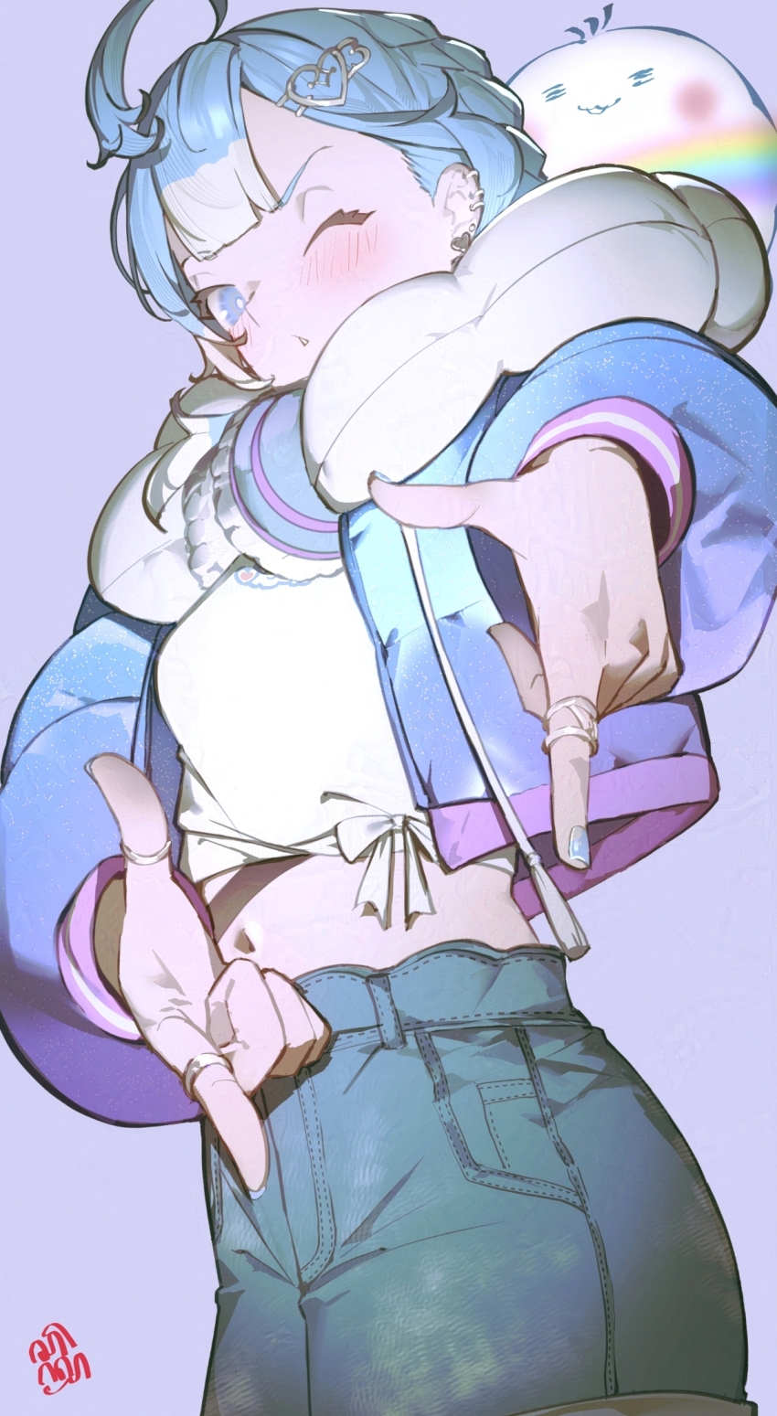 1girl, ahoge, blue_eyes, blue_hair, blue_jacket, blush, cilus_(kobo_kanaeru), commentary