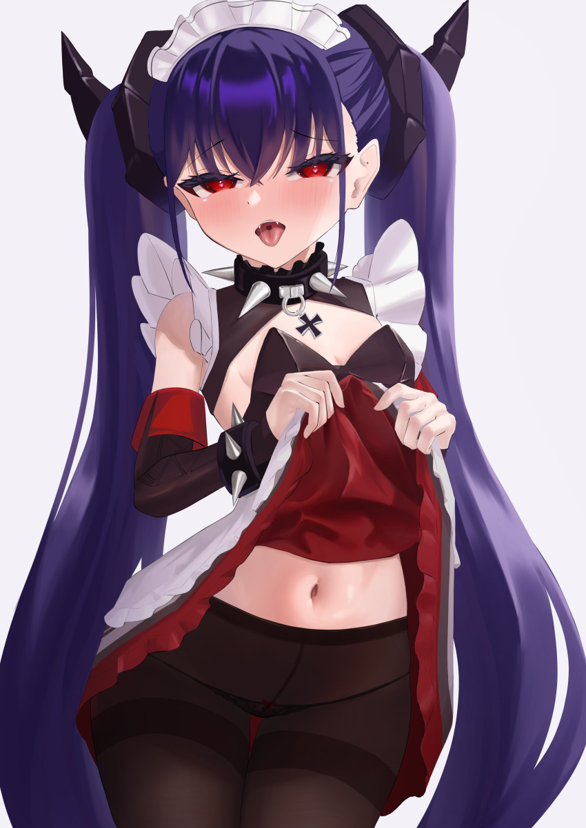 1girl, absurdres, alternate_costume, azur_lane, black_horns, black_panties, black_pantyhose, blush