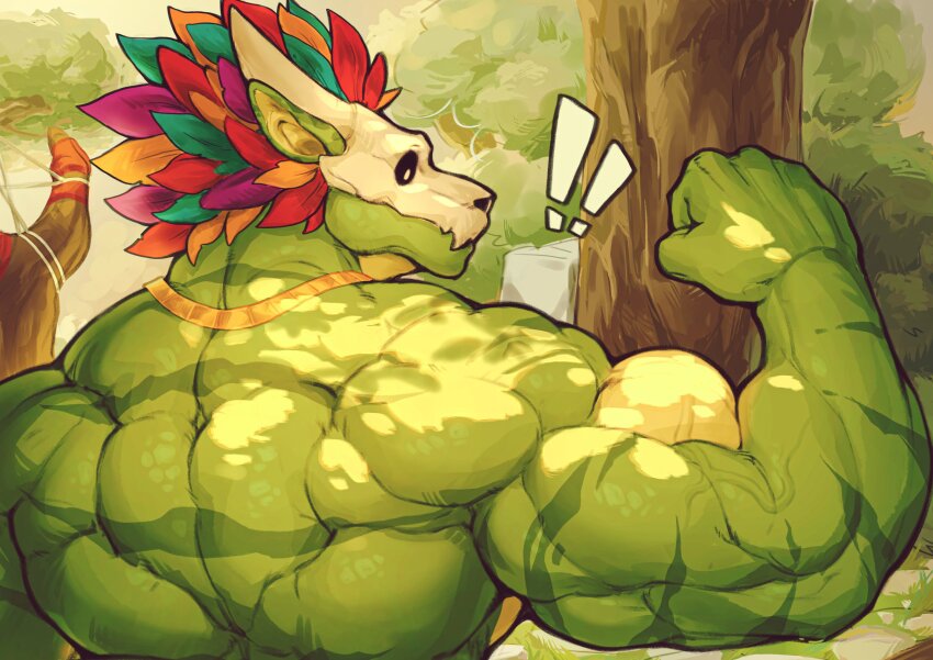 !, !!, 1boy, absurdres, back, back_muscles, bara, biceps