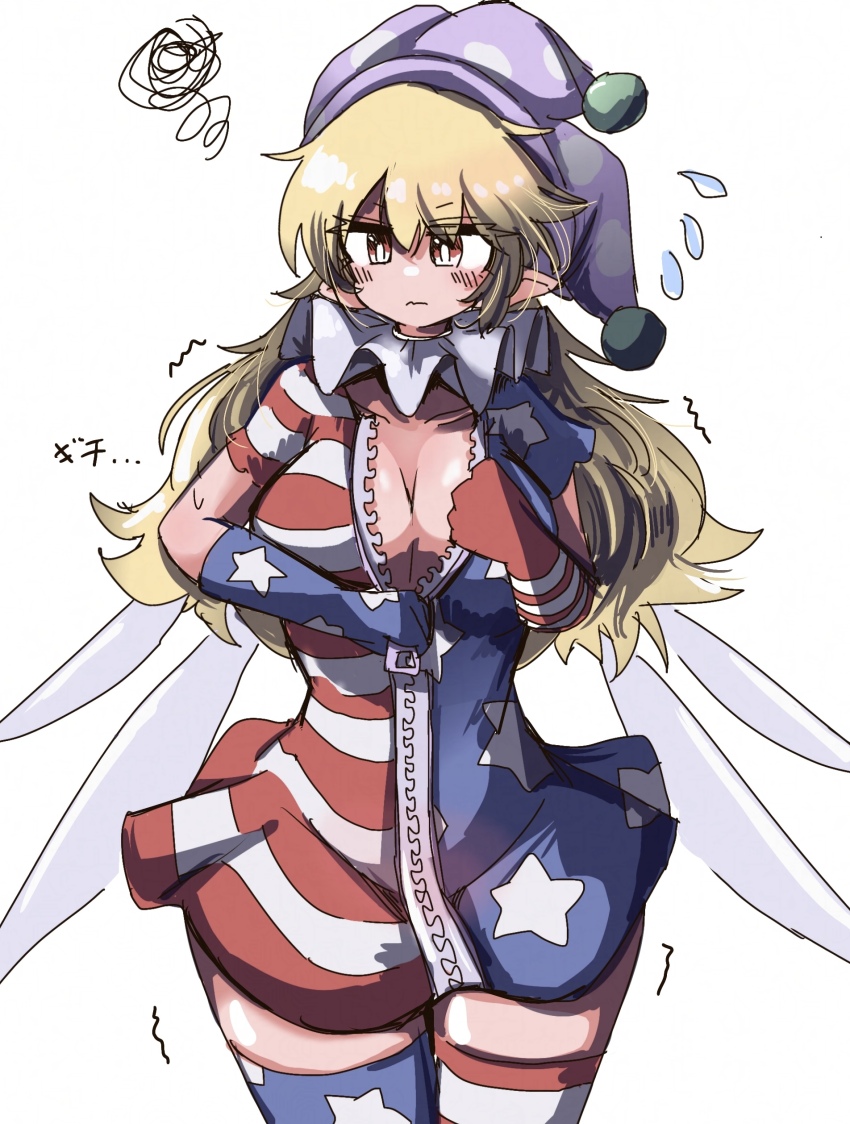 1girl, :s, ^^^, absurdres, american_flag, american_flag_dress, american_flag_legwear, american_flag_print