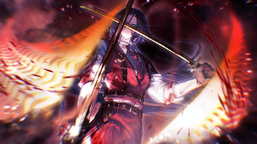 1boy, aqua_eyes, artist_request, blood, blood_on_clothes, blood_on_face, check_artist, commentary