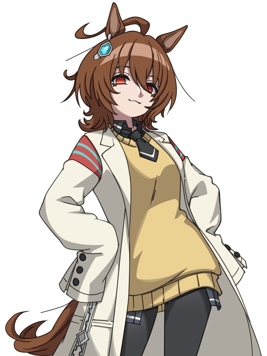 1girl, absurdres, agnes_tachyon_(tach-nology)_(umamusume), agnes_tachyon_(umamusume), ahoge, animal_ears, black_pantyhose, breasts