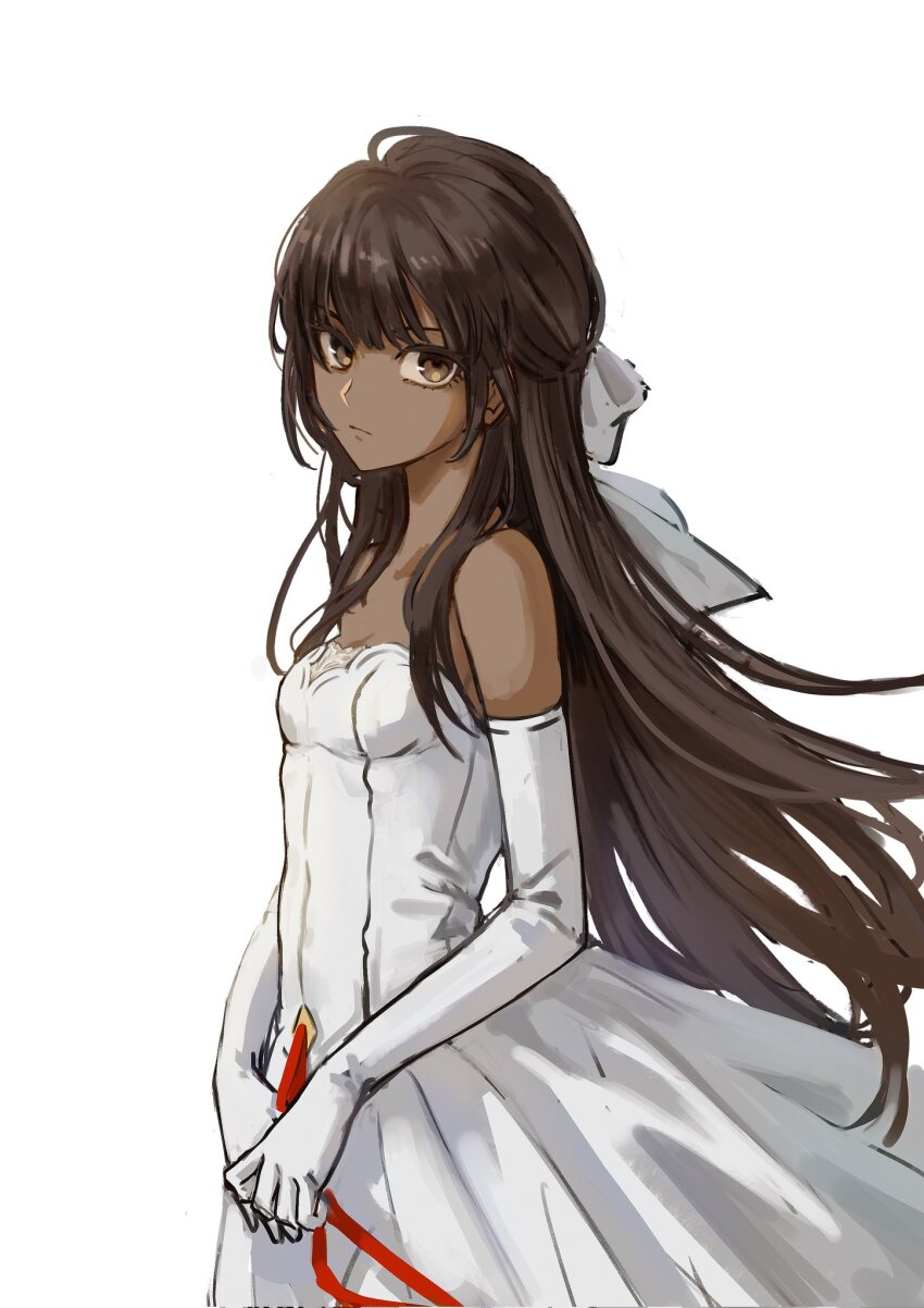 1girl, baixiang1234567, brown_eyes, brown_hair, closed_mouth, commentary_request, dark_skin, dress