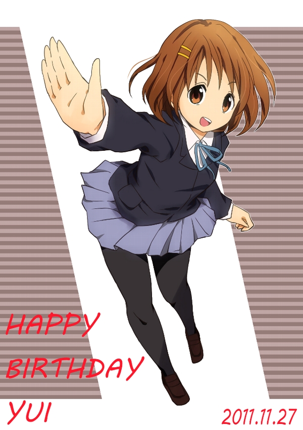 1girl, brown_eyes, brown_hair, female_focus, hirasawa_yui, k-on!, nobutake_(nobu0), pantyhose