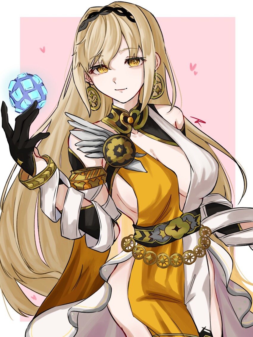 1girl, belt, black_gloves, black_hairband, blonde_hair, breasts, commentary_request, demeter_(fate)