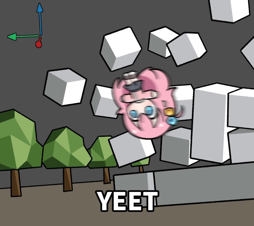 1girl, blender_(software), blue_eyes, bocchi_the_rock!, chibi, chibi_only, commentary, cube