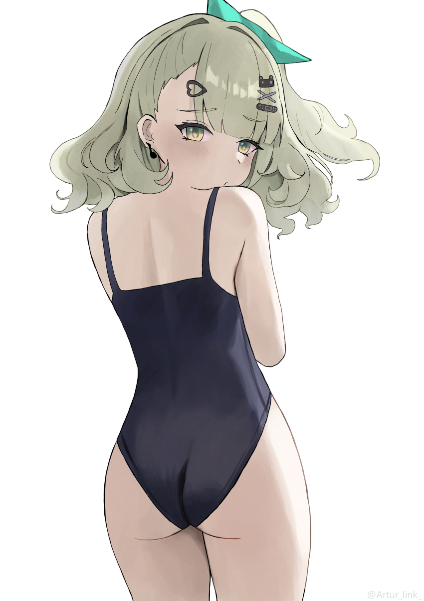 1girl, absurdres, alternate_costume, artur_link, ass, bandaid, bandaid_hair_ornament, bush